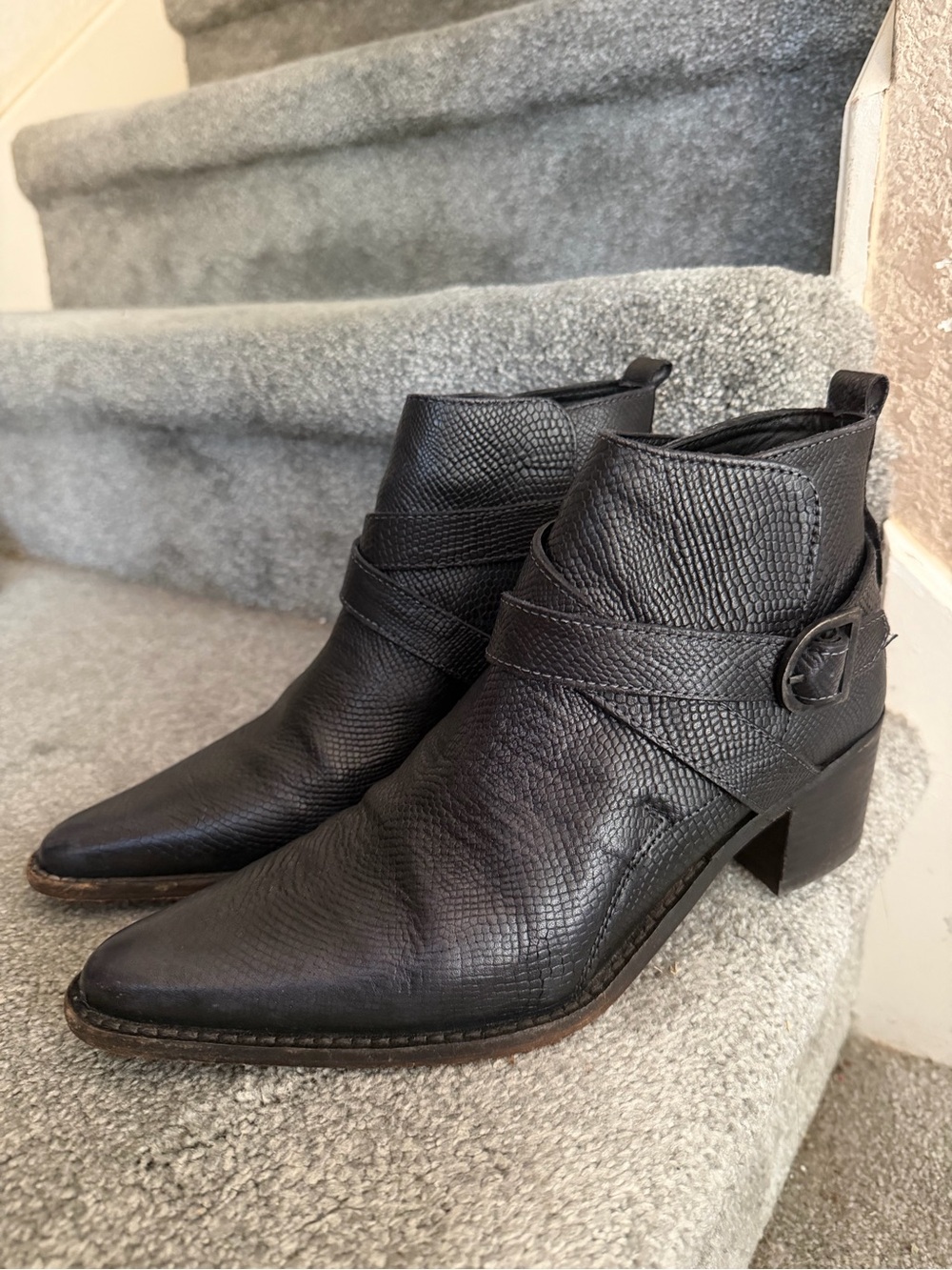 We The Free Black Textured Leather Women's Ankle Booties